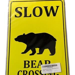 Bear Crossing Warning Sign 8"x12" Yellow Aluminum Weatherproof